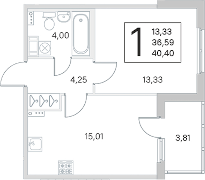 1-комнатная квартира 36.59 м², 2/4 эт., ЖК «Любоград в Стрельне»